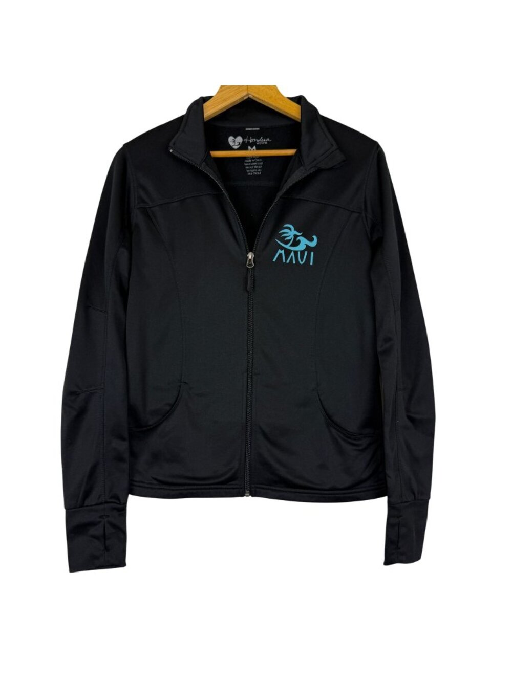 Honolua Wahine Maui Womens Track Jacket Medium Black Full Zip Athletic Surf